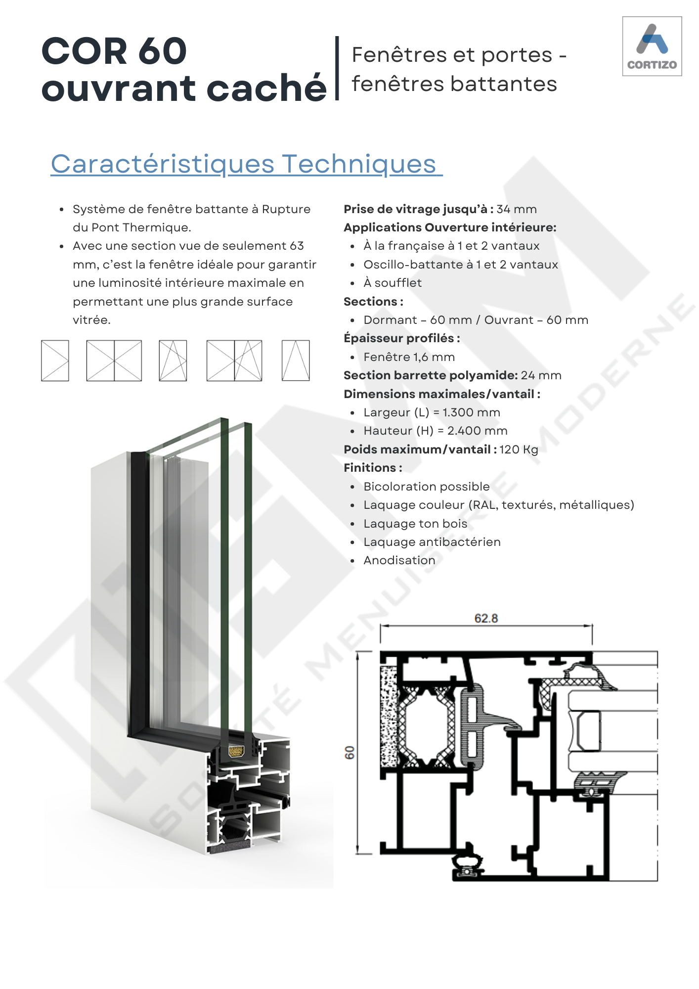 Fenetre et porte-fenetre COR 60 Ouvrant Cache