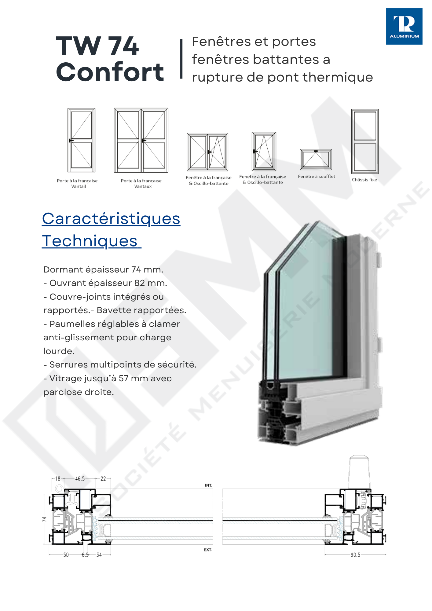 Porte pivotante TW74 Confort