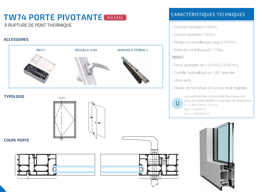 Porte pivotante TW74 confort